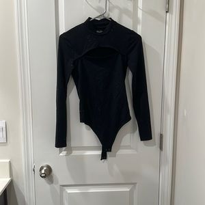 Black fitted long sleeve bodysuit